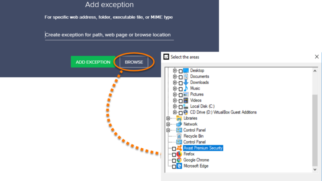 avast add exception