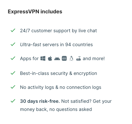 ExpressVPN Features List
