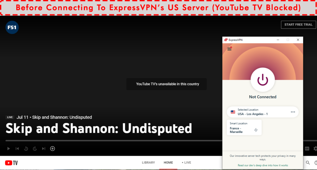 YouTube TV With ExpressVPN Not Connected