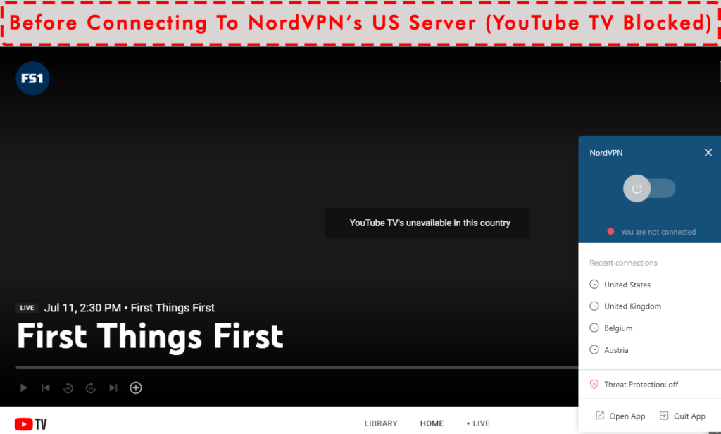 YouTube TV Not Working With NordVPN Not Connected
