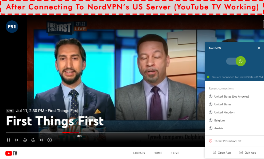 YouTube TV Working With NordVPN Connected