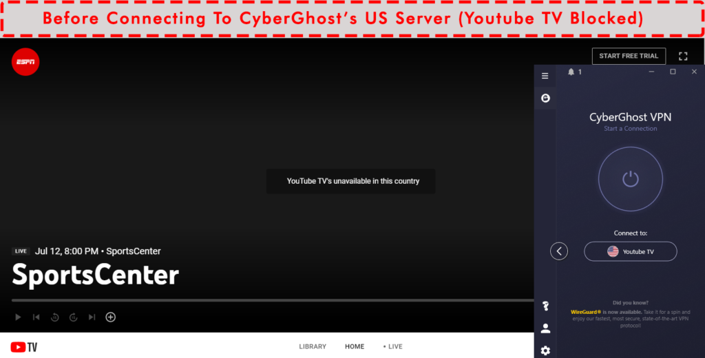 YouTube TV With CyberGhost Off