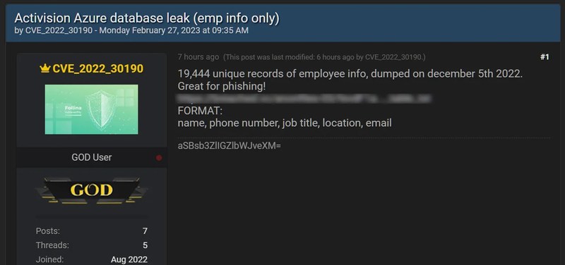 Screenshot from hacking forum