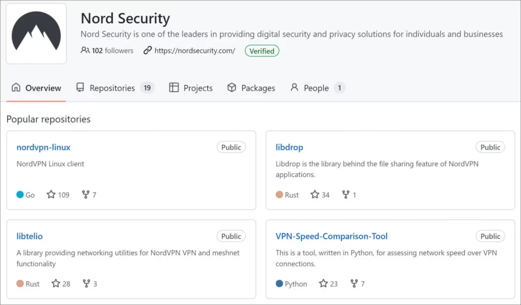 The picture displayed here is of NordSecurity's GitHub page