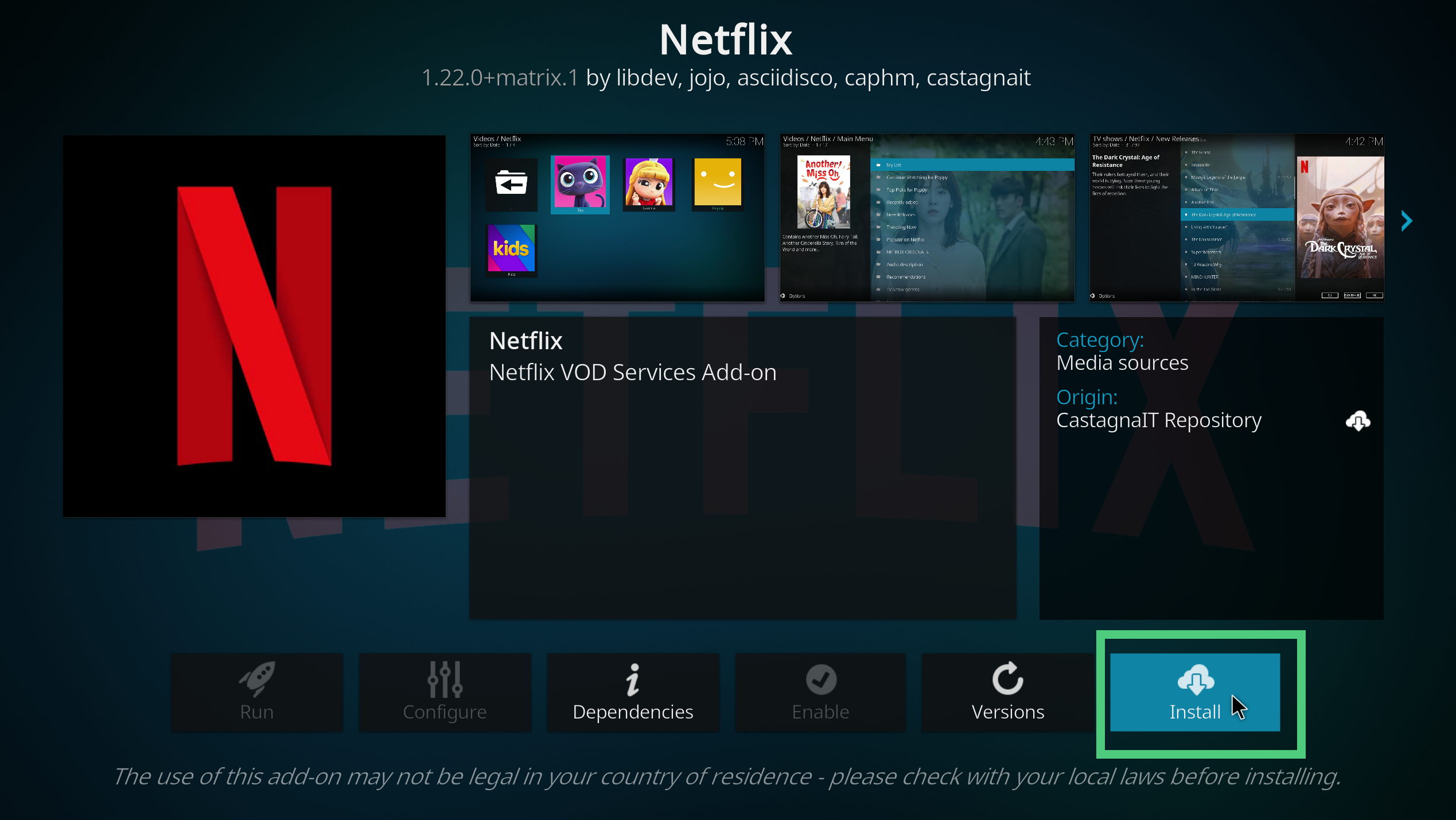 A screenshot showing how to install the Netflix video add-on in Kodi 5