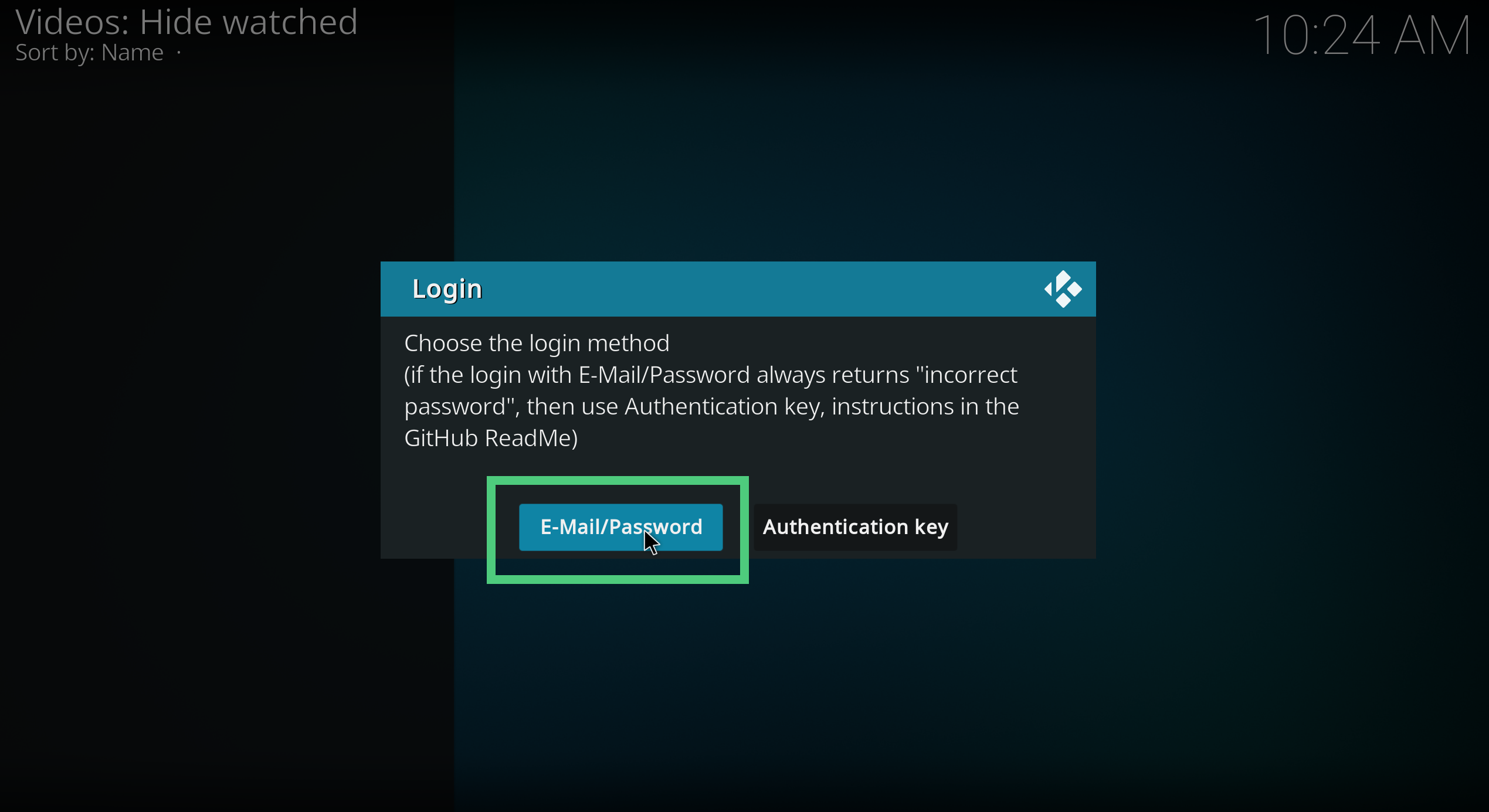 A screenshot showing how to configure login to the Netflix add-on in Kodi