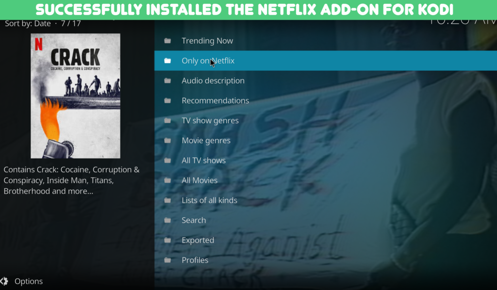 A screenshot showing the successfull installation of the Netflix Kodi add-on