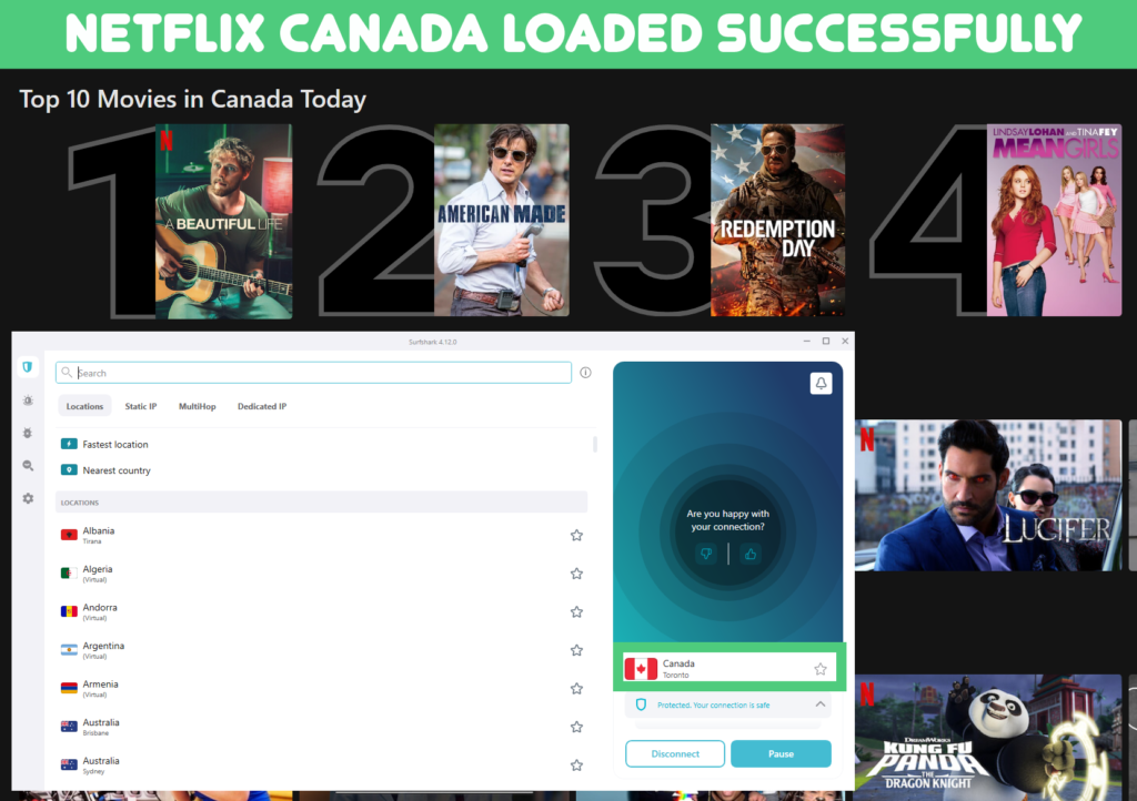 Testing Surfshark with Netflix Canada Library