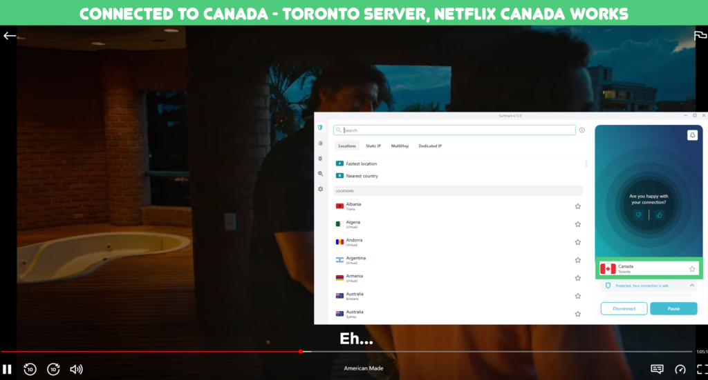 Testing Surfshark with Netflix Canada