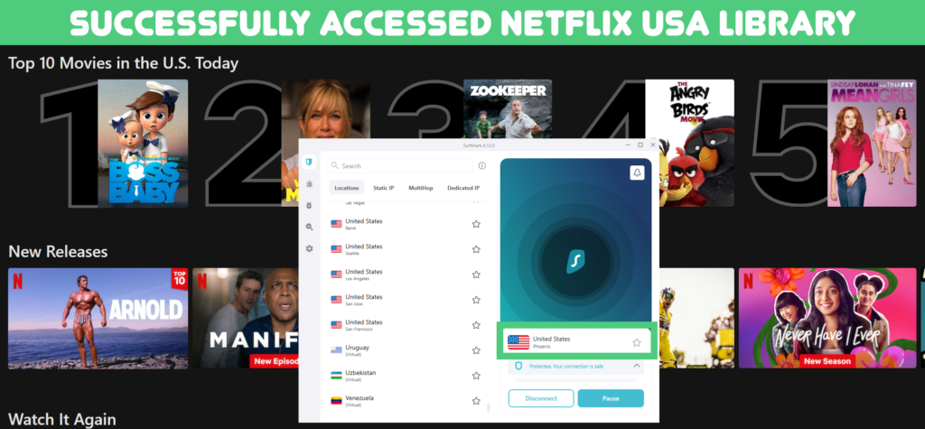 Testing Surfshark with Netflix USA