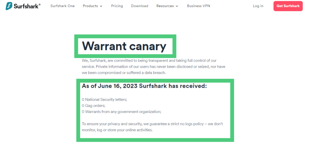 Surfshark Review: Warrant Canary