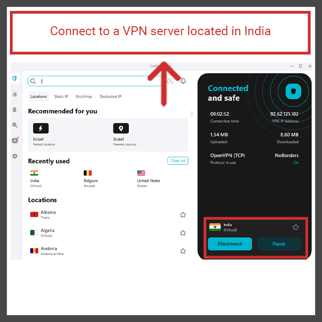 NBA League Pass India - Connect to VPN in India