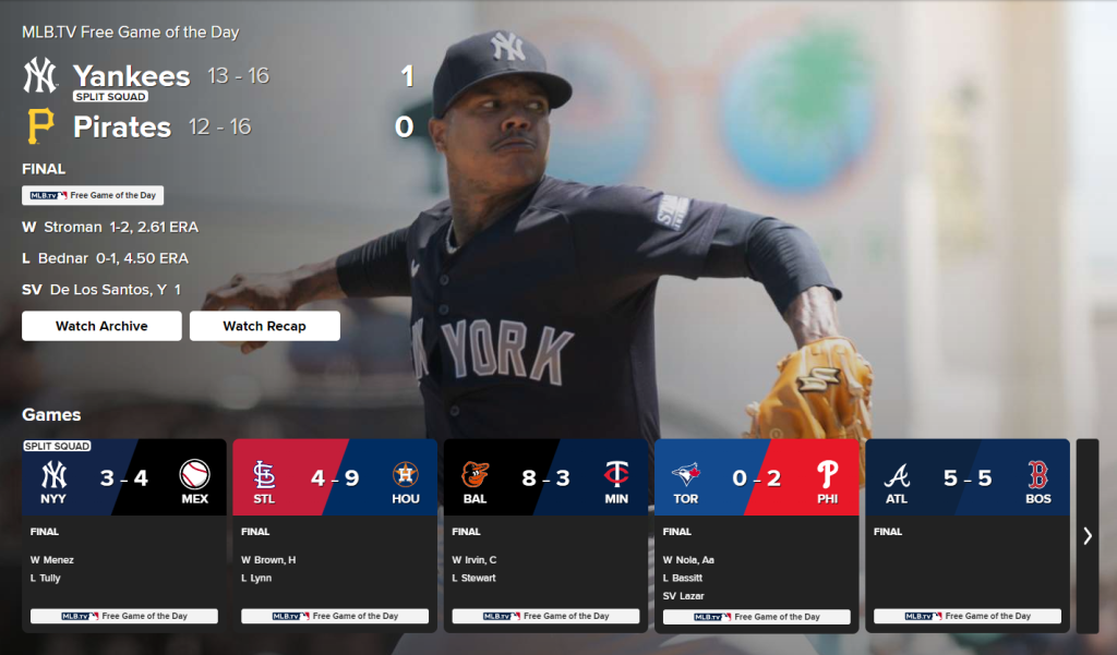 MLB TV Home Page