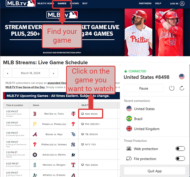 Step 4 - Find your MLB game